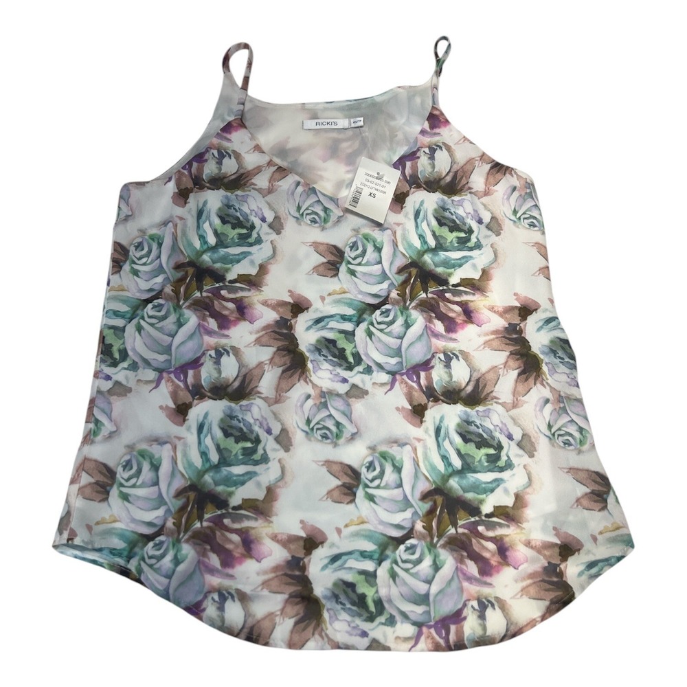 Ricki's Floral Cami Top Sleeveless V-Neck Casual Blouse White‎ XS
